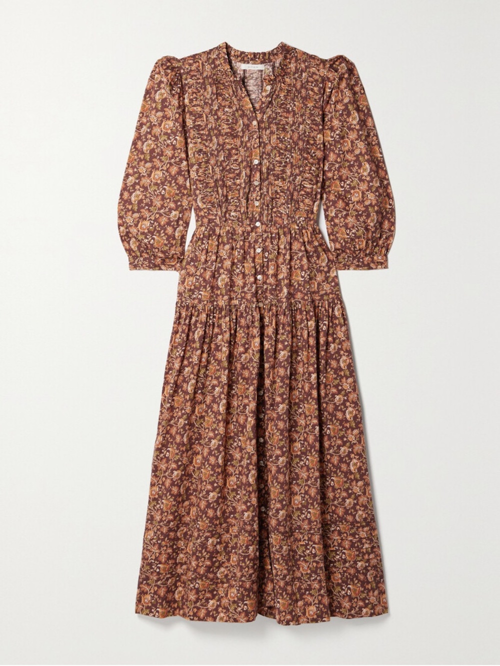DÔEN Philana Mulberry Vine Floral Cotton Midi Dress XS